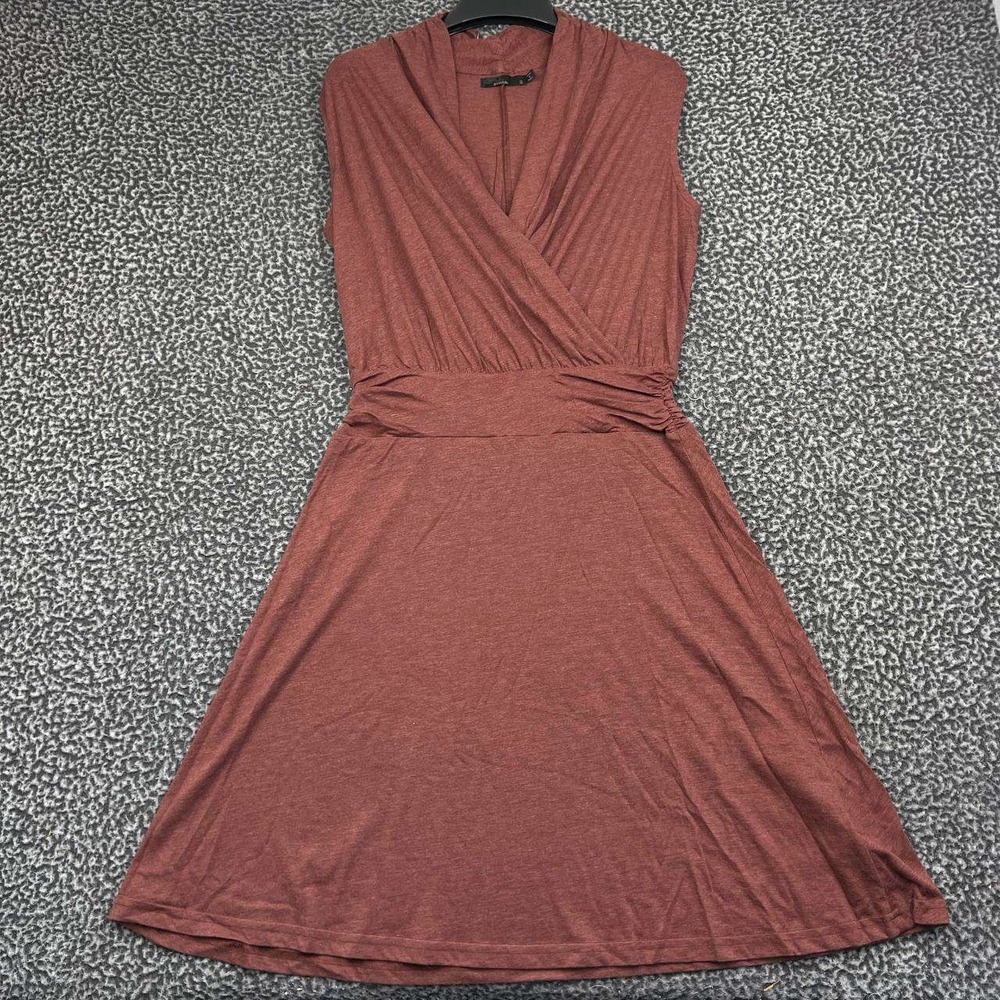 Prana Dress Women Small Burnt Orange Wrap Front Sleeveless A-Line Knit S